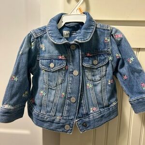 Gap Kids Blue Denim Jacket with Floral Embroidery